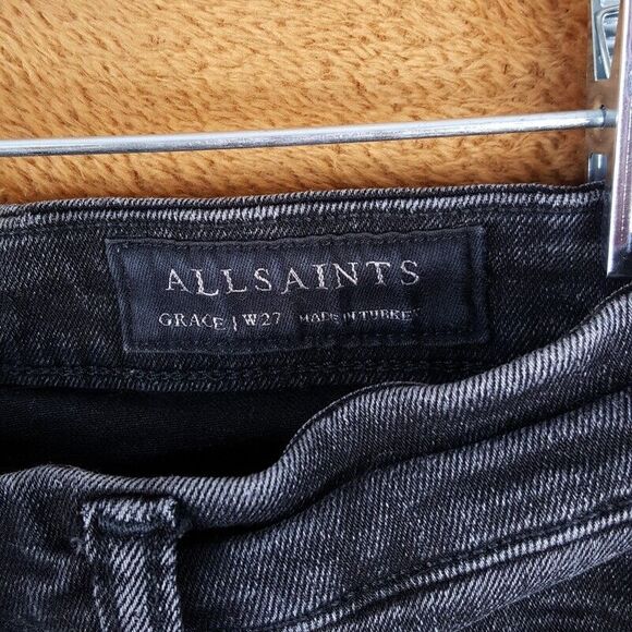 ALL SAINTS Womens Jeans Size 27 Charcoal Wash Skinny GRACE Ankle Fray Distressed - Picture 5 of 11